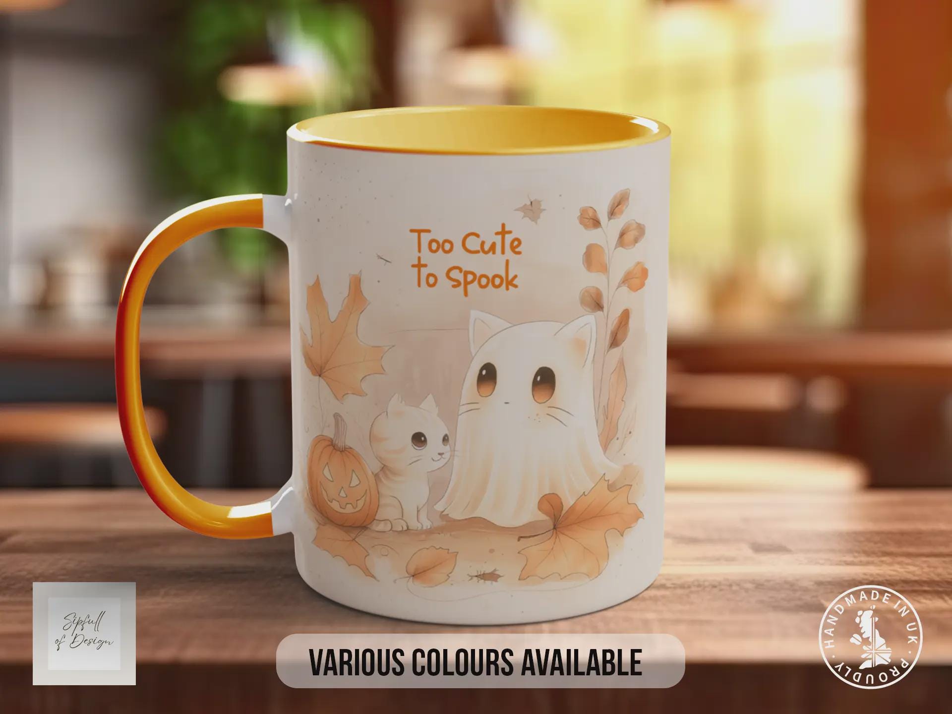 Too Cute to Spook Halloween Mug – Certified Scaredy Cat Ghost & Cat Coffee Cup