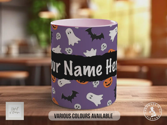 Personalised Halloween Mug – Custom Name Ghost & Pumpkin Coffee Cup
