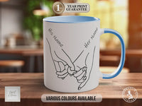 Holding Hands Personalised Mug – Custom Name Couple Gift | Minimal Line Art Design | Handmade in Sussex UK