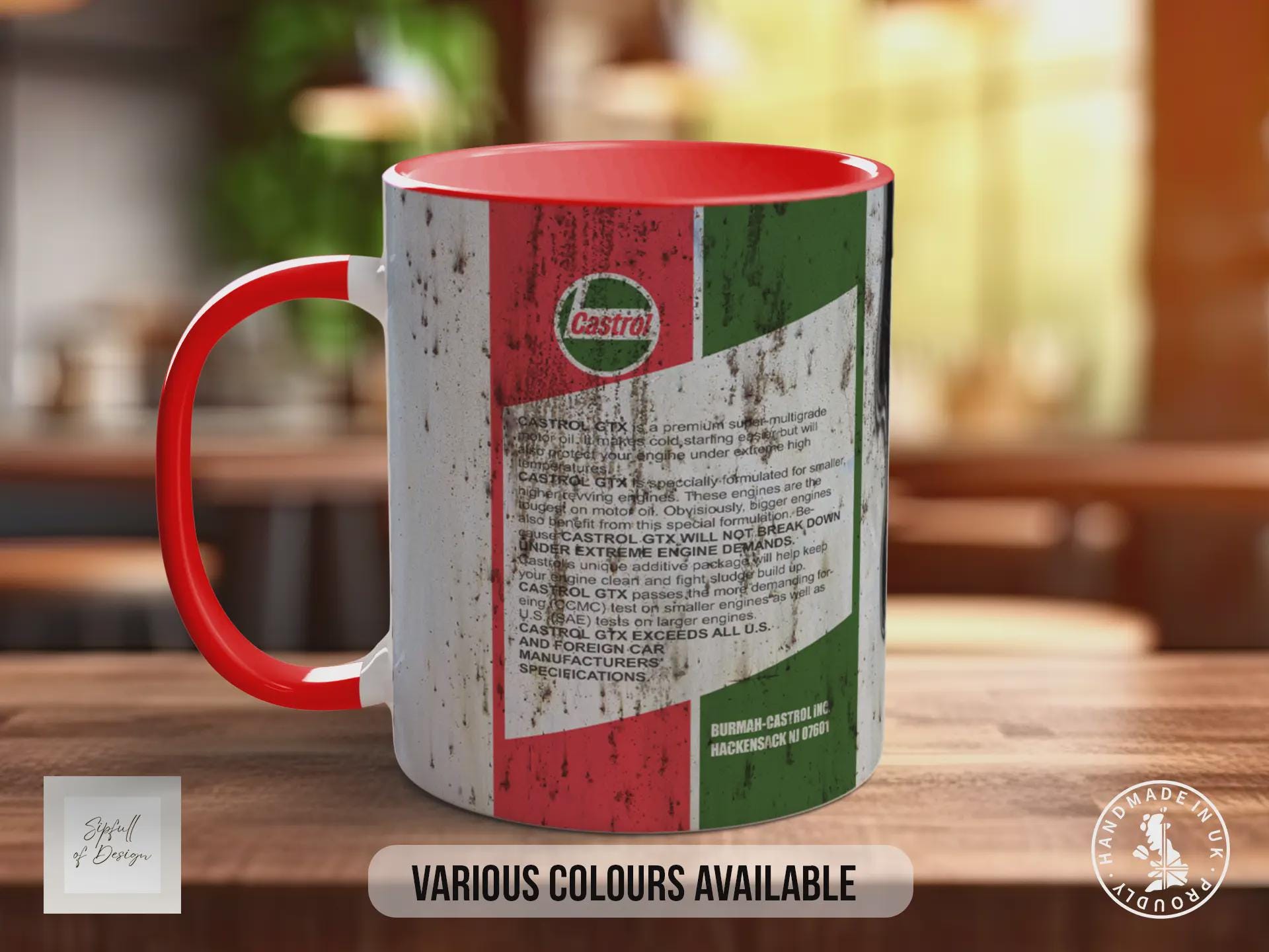 Castrol GTX Mug – Retro Motor Oil Design | Vintage Garage Gift for Car Lovers | Handmade in Sussex UK