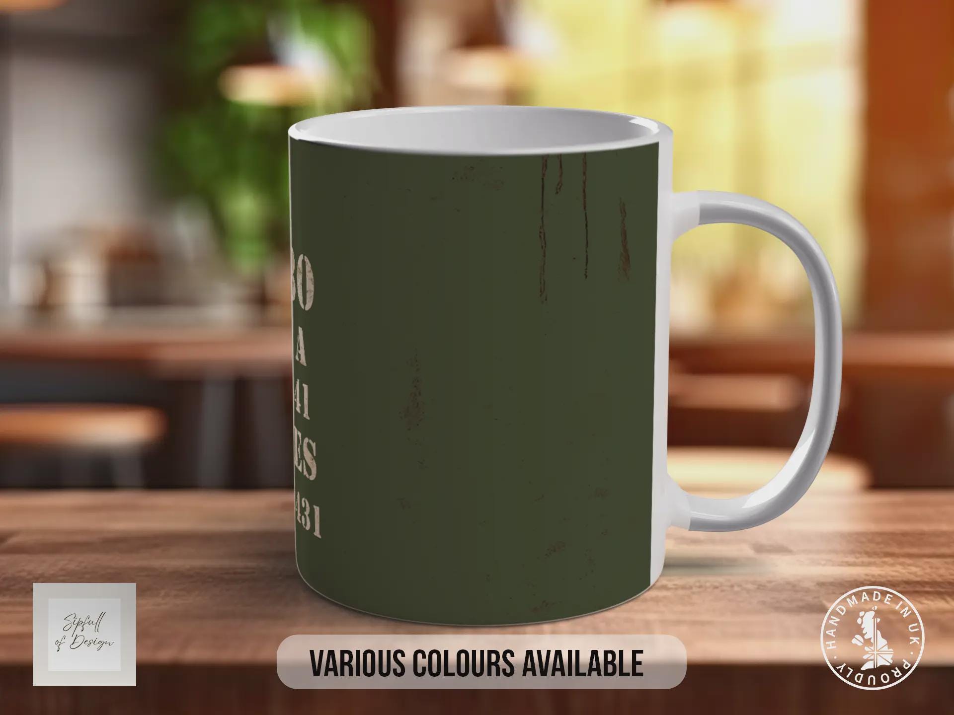 OMD-80 Military Oil Mug – Army Green Vintage Design | Retro Military Vehicle Gift | Handmade in Sussex UK