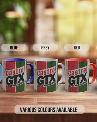 Castrol GTX Mug – Retro Motor Oil Design | Vintage Garage Gift for Car Lovers | Handmade in Sussex UK