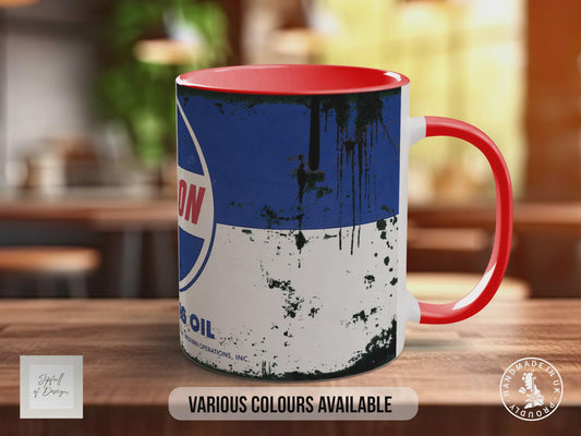 Vintage Chevron Penetrating Oil Mug | Retro Garage Petrol Tin Design | Classic Car & Mechanic Gift | Handmade UK