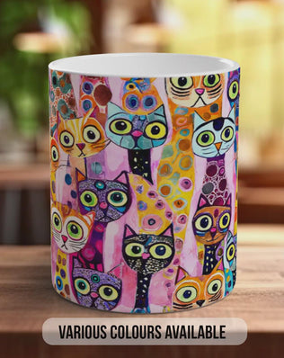 Colourful Cat Crowd Mug | Cat Lover Gift | Playful Cats Pattern | Handmade UK
