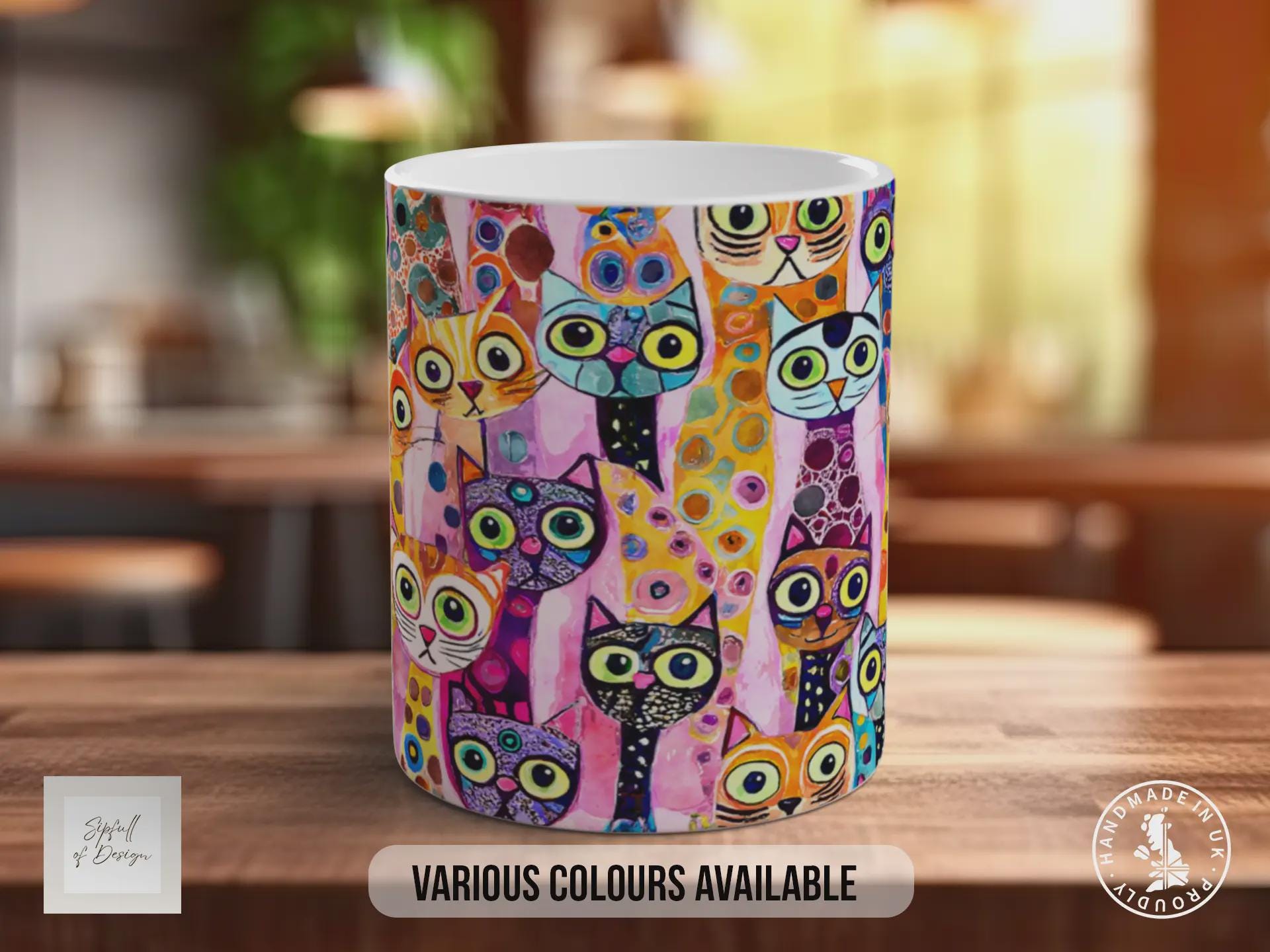Colourful Cat Crowd Mug | Cat Lover Gift | Playful Cats Pattern | Handmade UK