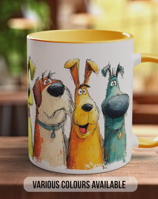 Colourful Dog Crowd Mug | Playful Dog Art | Handmade UK