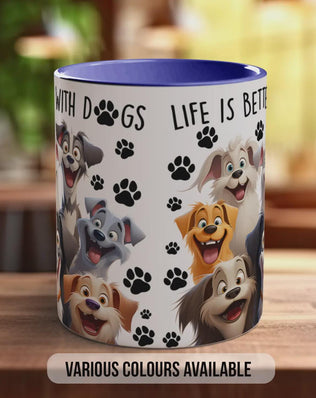 Life Is Better With Dogs Mug | Dog Lover Gift | Happy Dog Illustration