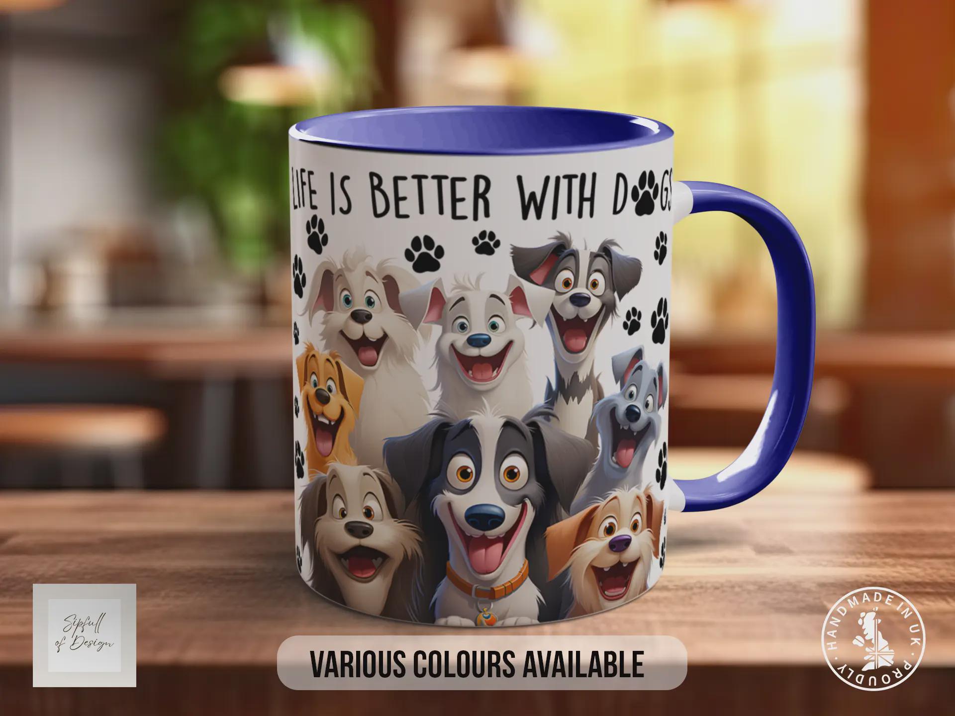 Life Is Better With Dogs Mug | Dog Lover Gift | Happy Dog Illustration