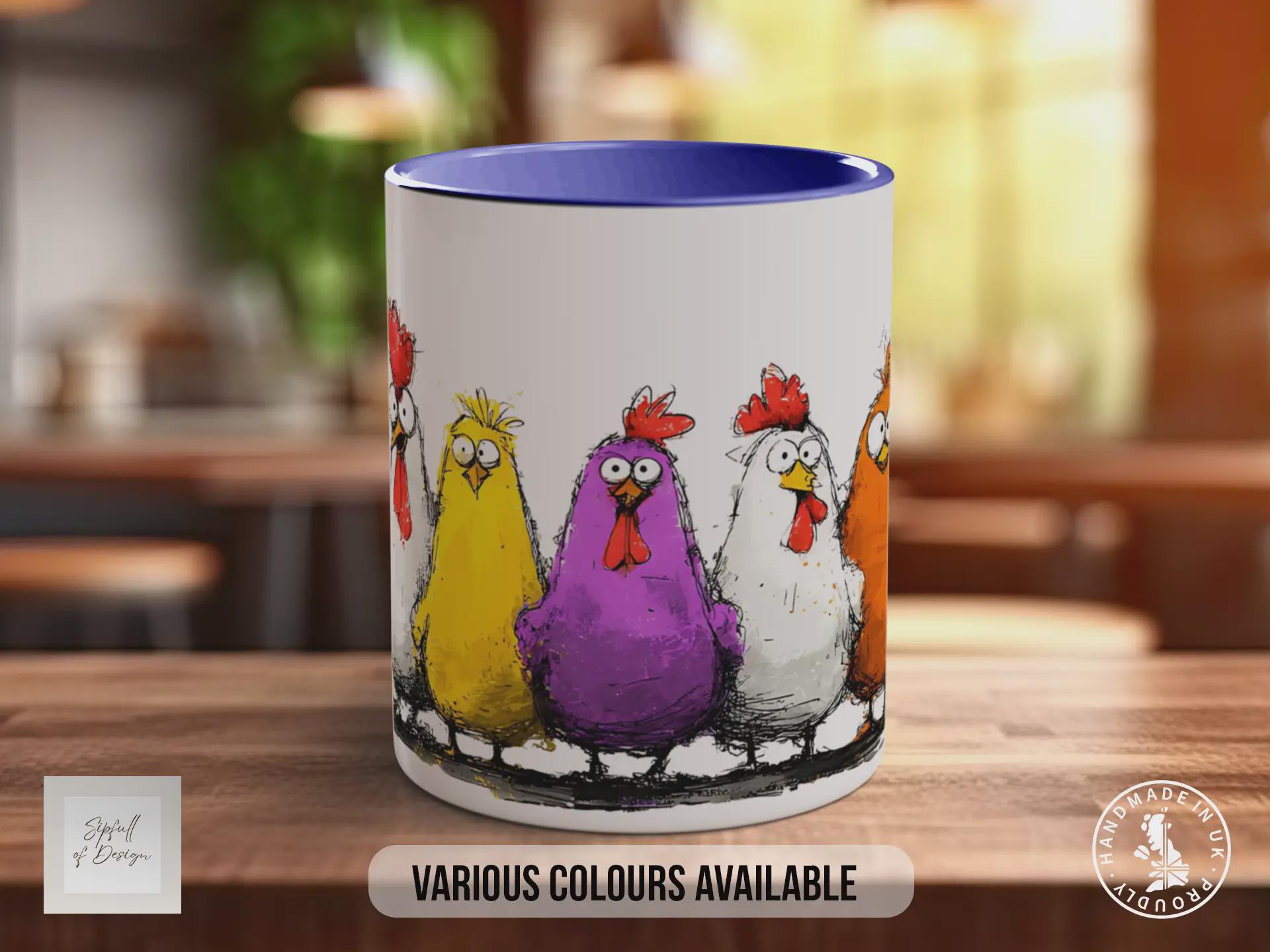 Funny Chicken Mug | Colourful Hens | Farmyard Comedy | Gift for Chicken Lovers