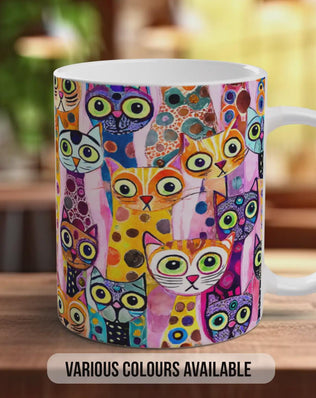 Colourful Cat Crowd Mug | Cat Lover Gift | Playful Cats Pattern | Handmade UK