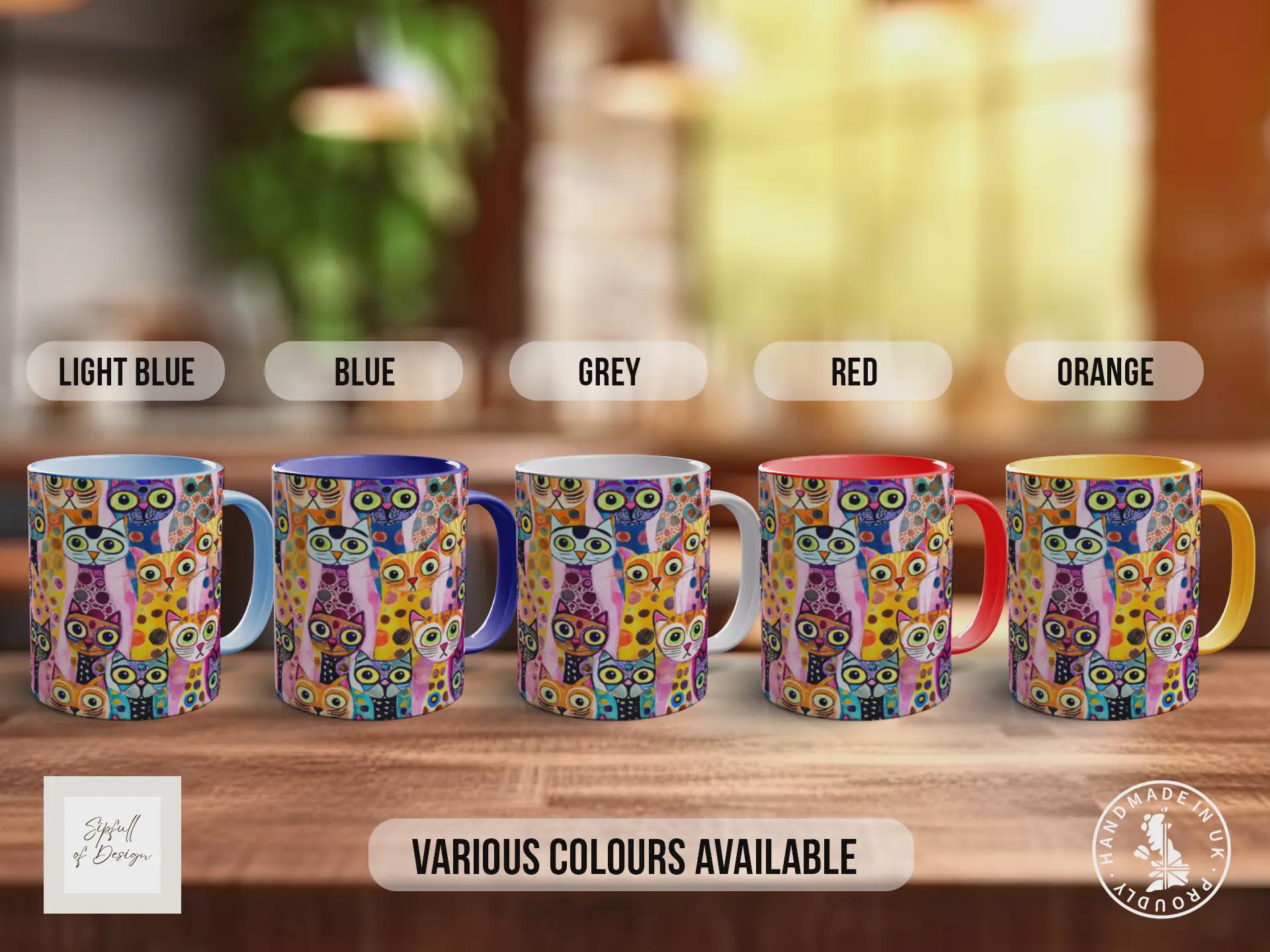 Colourful Cat Crowd Mug | Cat Lover Gift | Playful Cats Pattern | Handmade UK