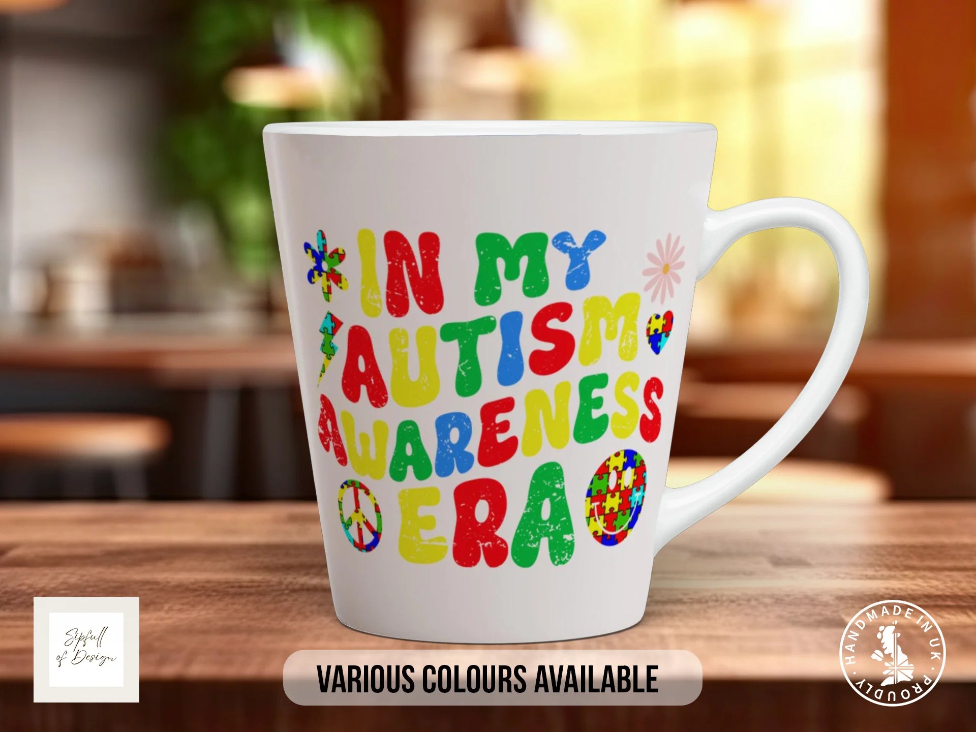 In My Autism Awareness Era Mug | Retro Bubble Letter Design 12oz Latte