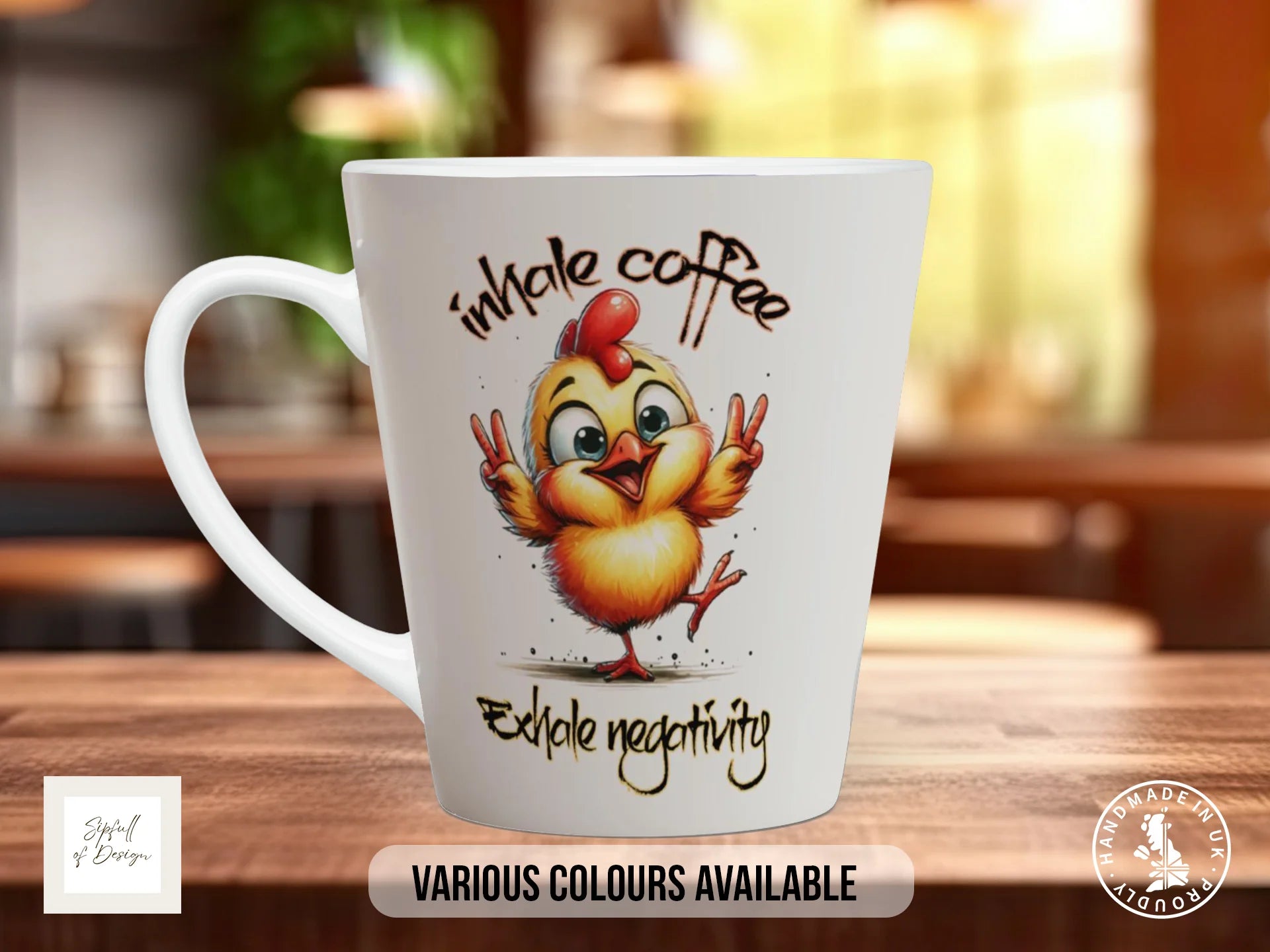 Inhale Coffee Exhale Negativity Chick Mug | Funny Positive Gift 12oz Latte