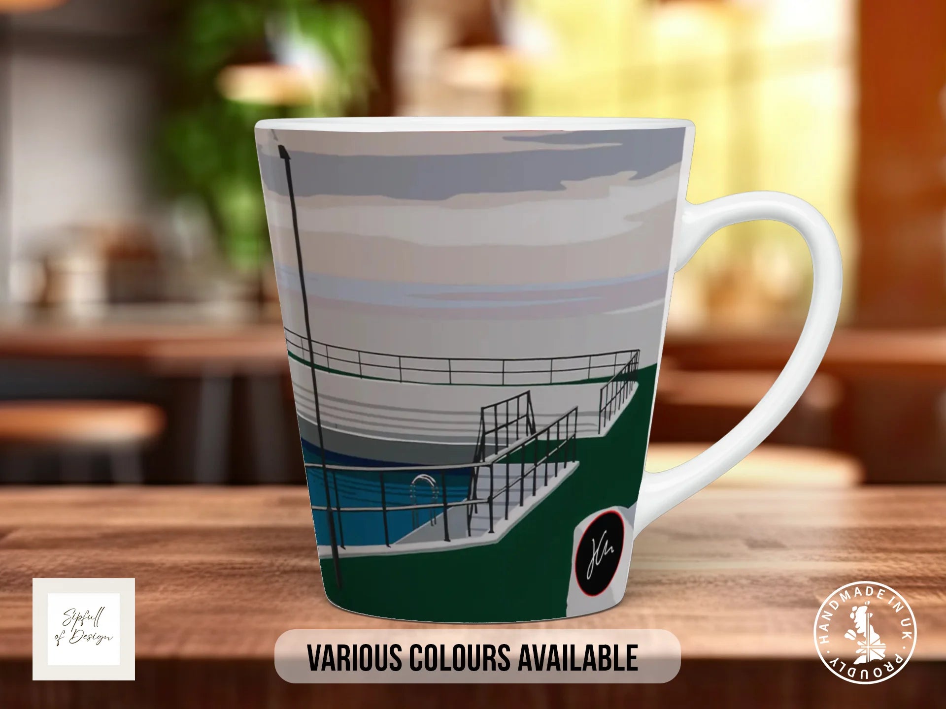 Jubilee Pool Mug | Joel Clark Signature Art | British Seaside Series 12oz Latte
