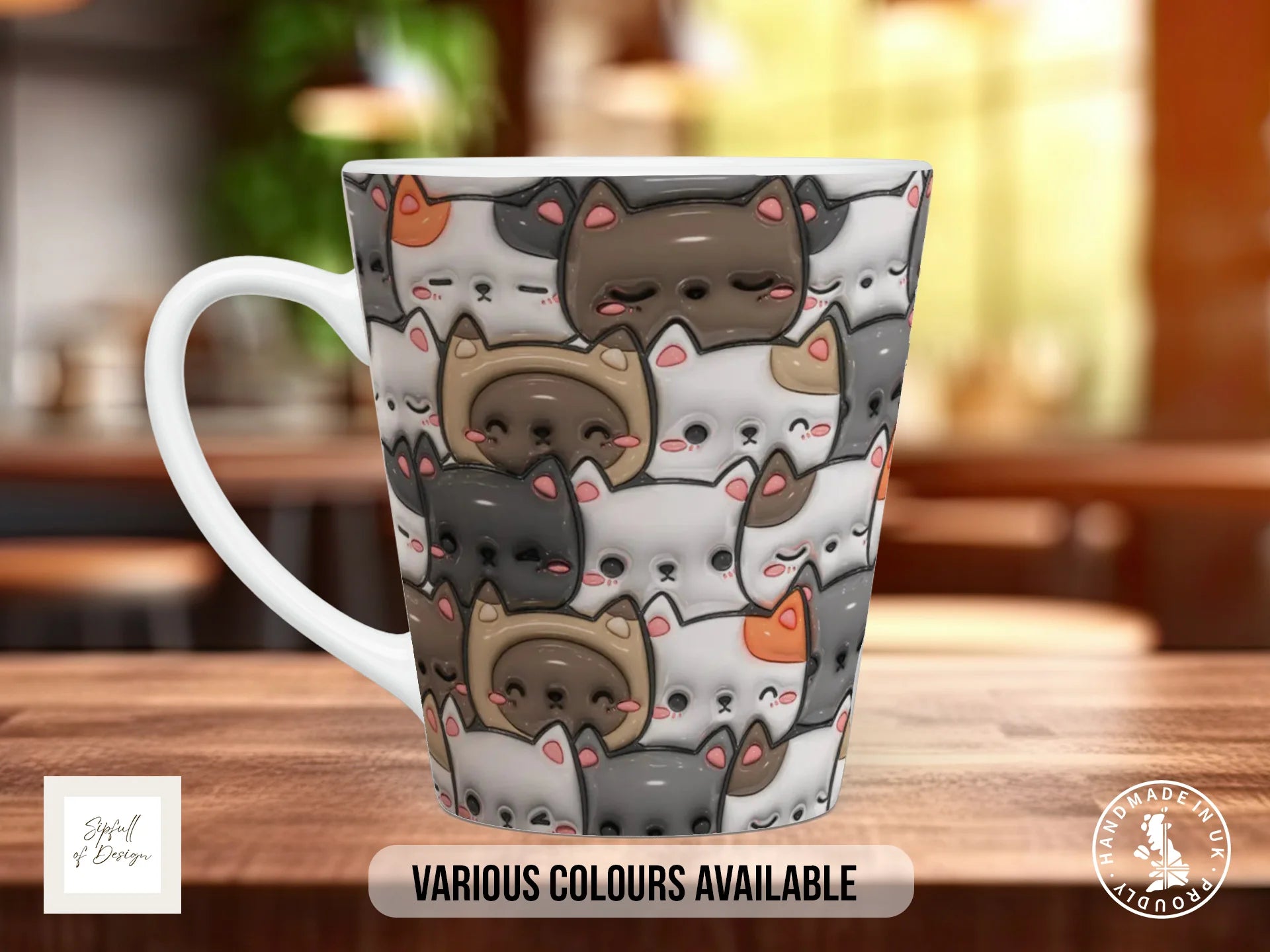 Kawaii Cat Lover Gift | Soft Pastel Cat Pattern Mug 12oz Latte