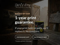 1-year print guarantee — dishwasher and microwave safe (ceramic and bone china mugs)