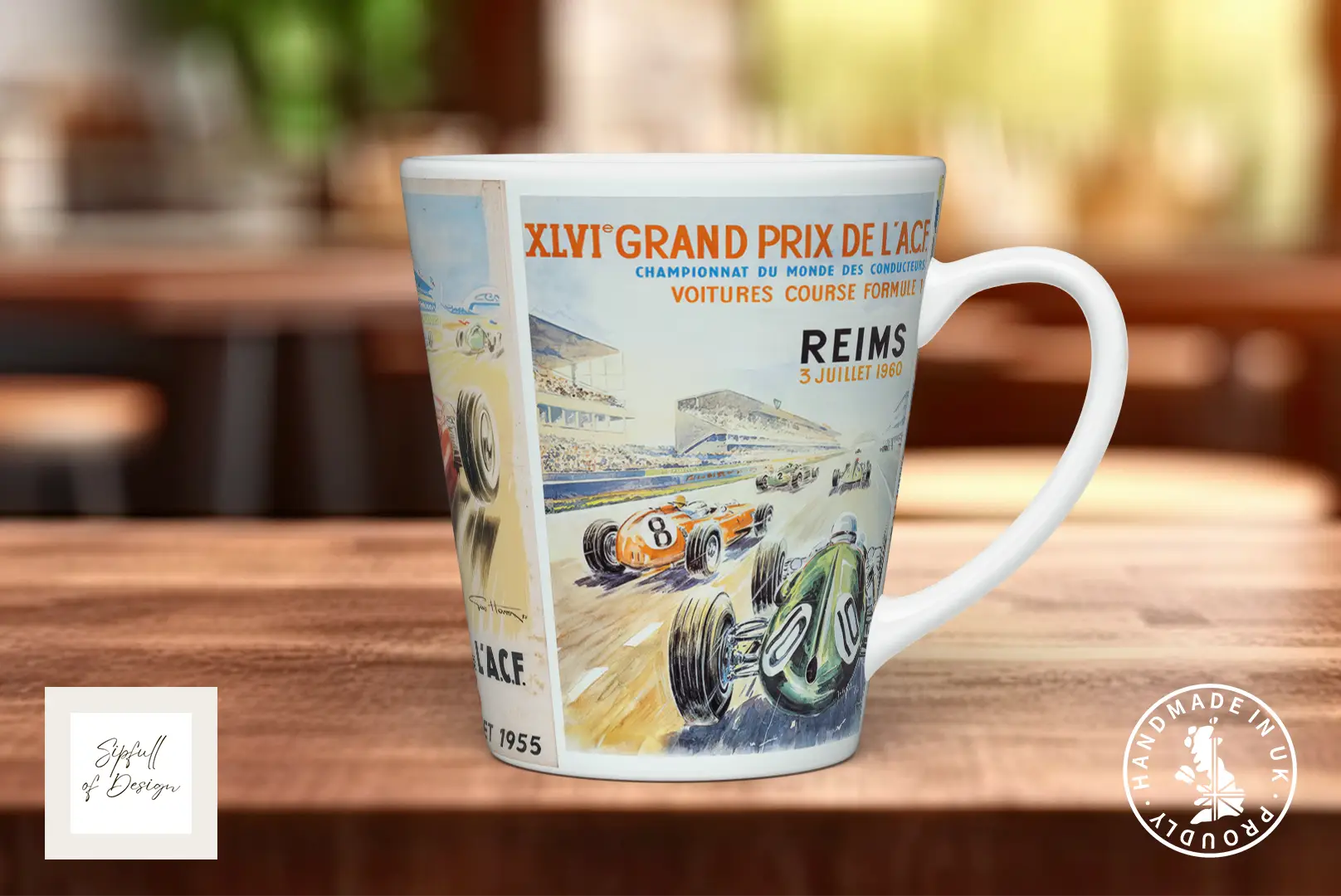 Grand Prix 1950s Mug | Vintage Formula 1 Racing Poster Gift