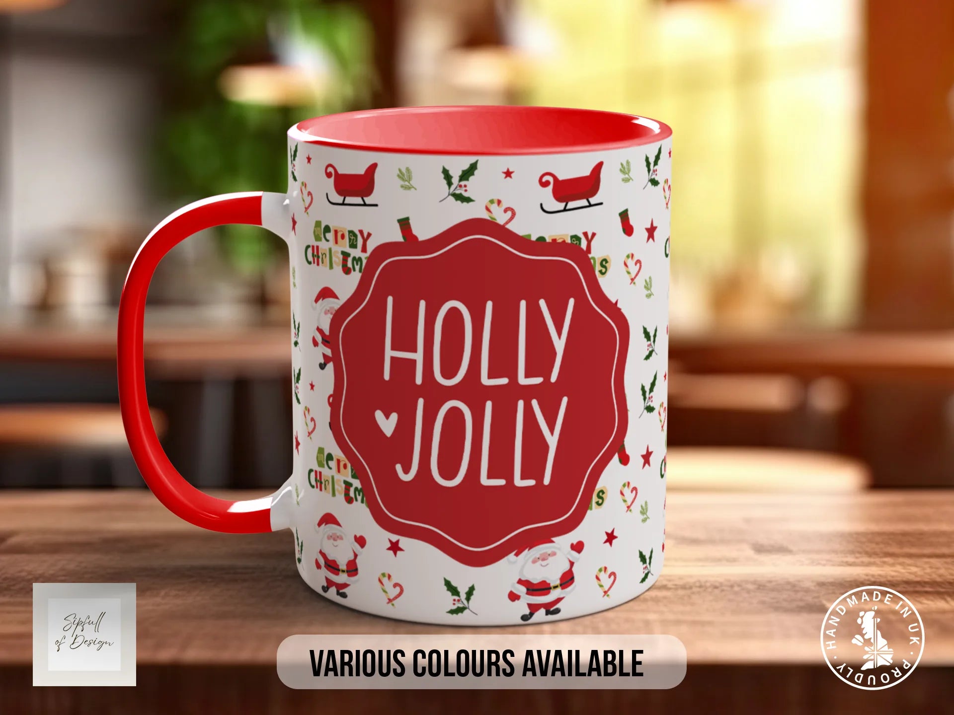 Holly Jolly Christmas Mug – Festive Santa & Sleigh Design