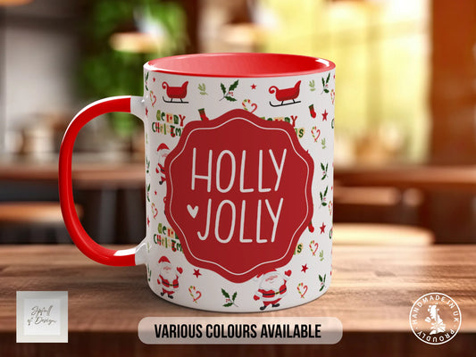Holly Jolly Christmas Mug – Festive Santa & Sleigh Design