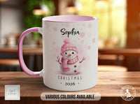 Personalised Pink Snowman Christmas Mug | Name & Year Gift