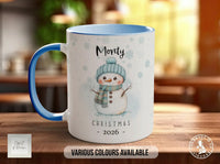 Personalised Blue Snowman Christmas Mug | Name & Year Gift