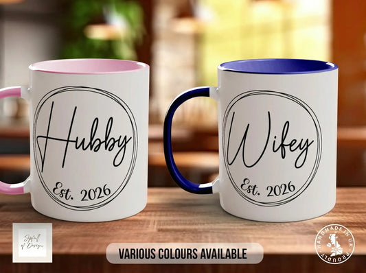 Hubby & Wifey Est. Mug Set | Wedding & Anniversary Gift
