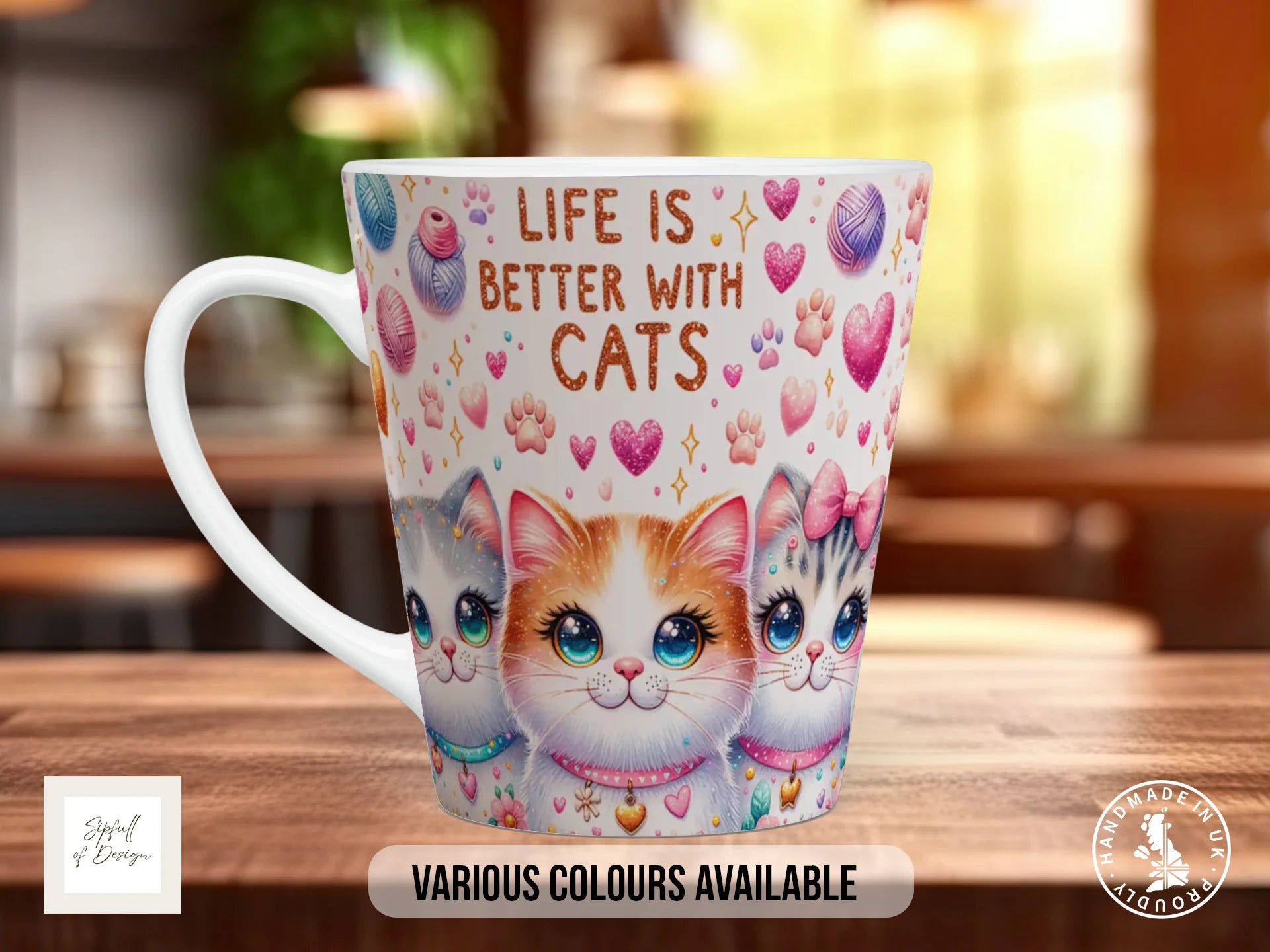 Life Is Better With Cats Mug | Sparkly Cat Lover Gift | Glitter Cat Mug 12oz Latte