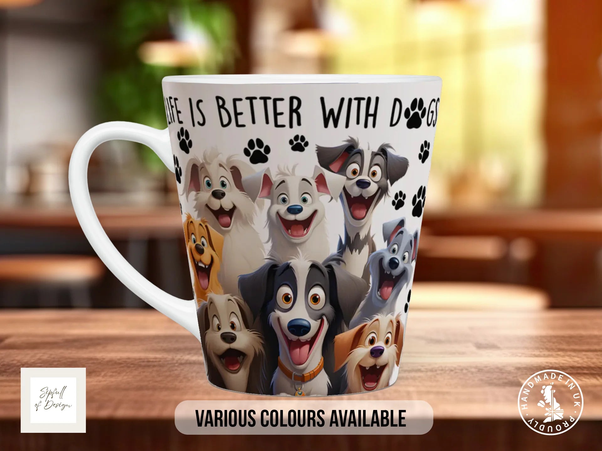 Life Is Better With Dogs Mug | Happy Dog Illustration | Dog Lover Gift 12oz Latte