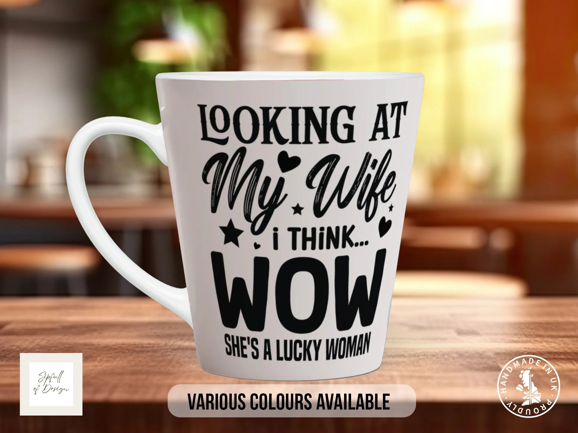 Looking at My Wife I Think WOW She's a Lucky Woman Mug | Funny Husband Gift 12oz Latte
