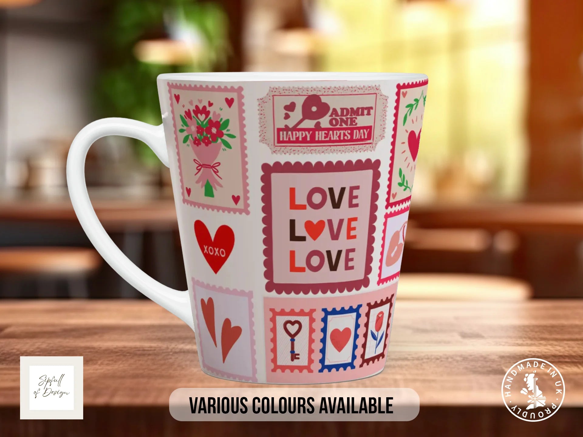 Love Love Love Mug | Vintage Valentine's Stamp Design Gift 12oz Latte