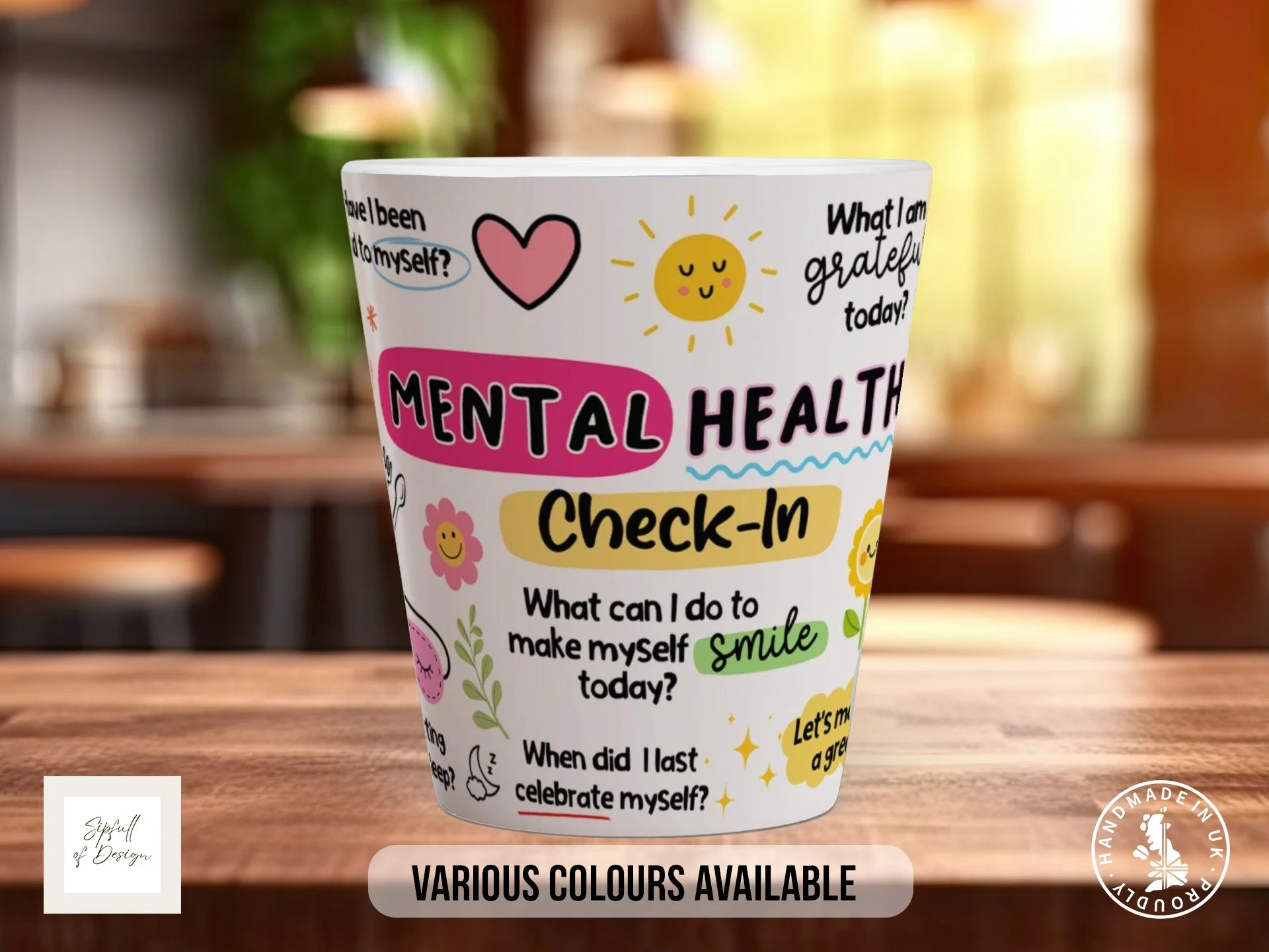 Mental Health Check-In Mug | Daily Self-Care Gift 12oz Latte