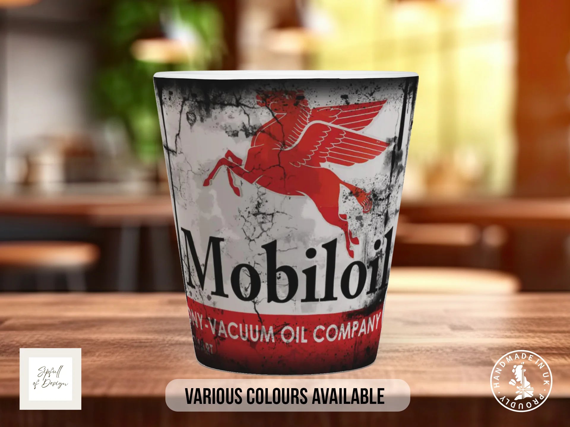 Mobiloil Pegasus Mug | Vintage Retro Motor Oil Garage Gift 12oz Latte