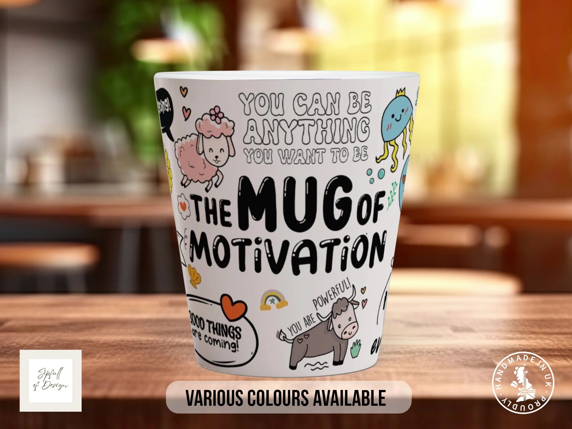 The Mug of Motivation | Illustrated Motivational Gift Mug with Cute Characters 12oz Latte
