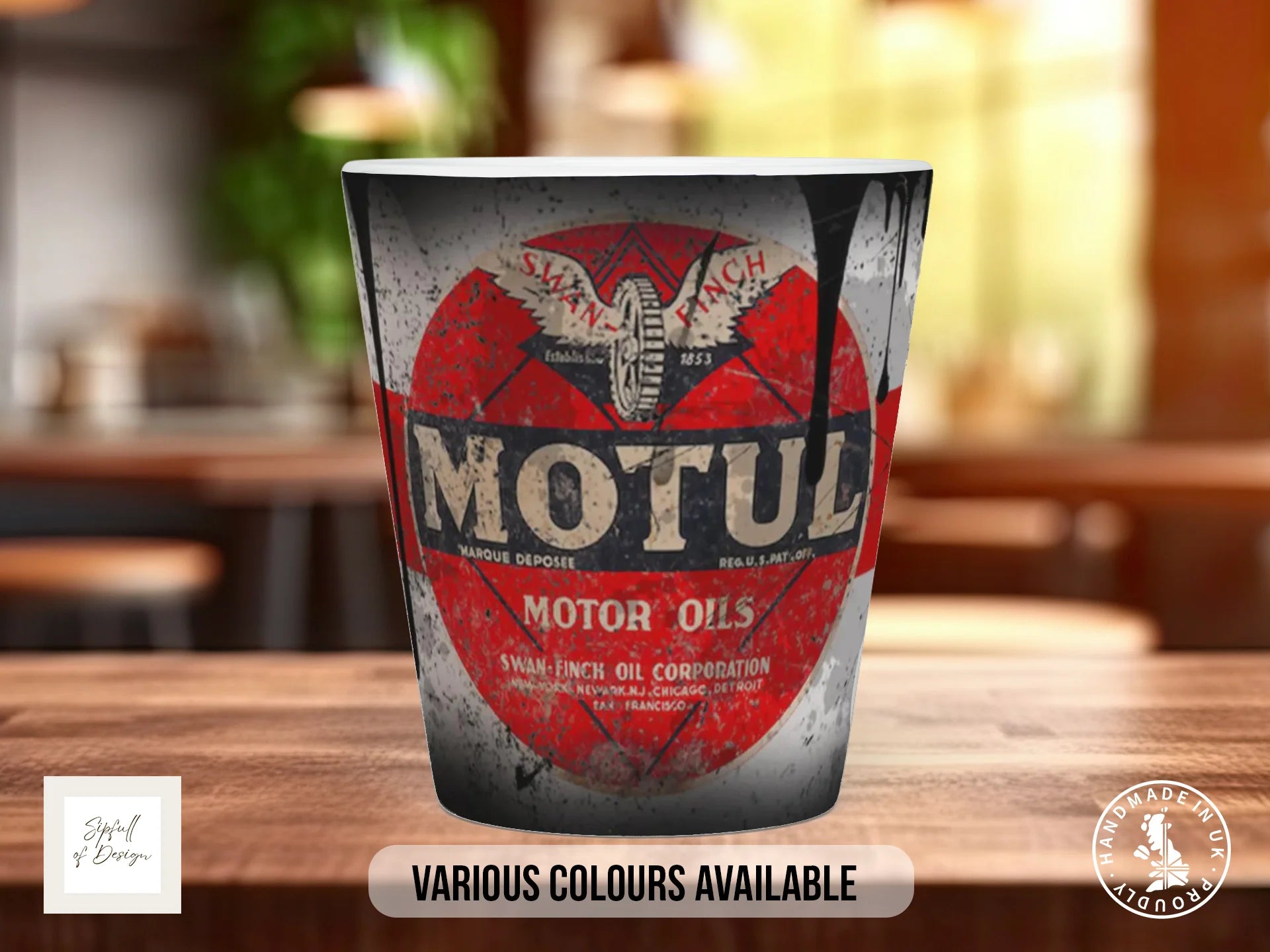 Motul Motor Oil Mug | Vintage Retro Motorsport Garage Gift 12oz Latte