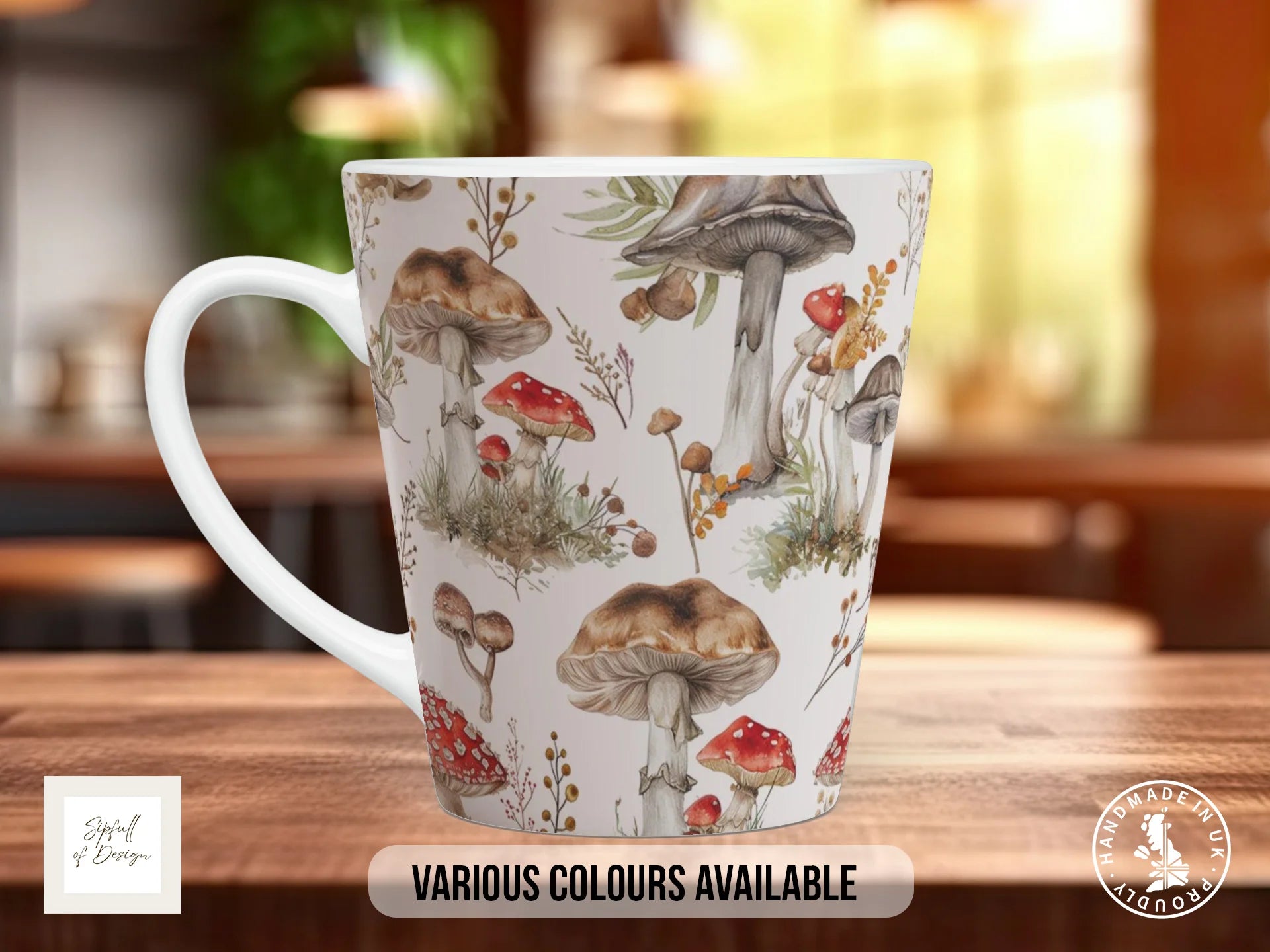 Mushroom Garden Full Wrap Mug – Design 3 | Naturalistic Woodland Painting | Nature Art Mug 12oz Latte