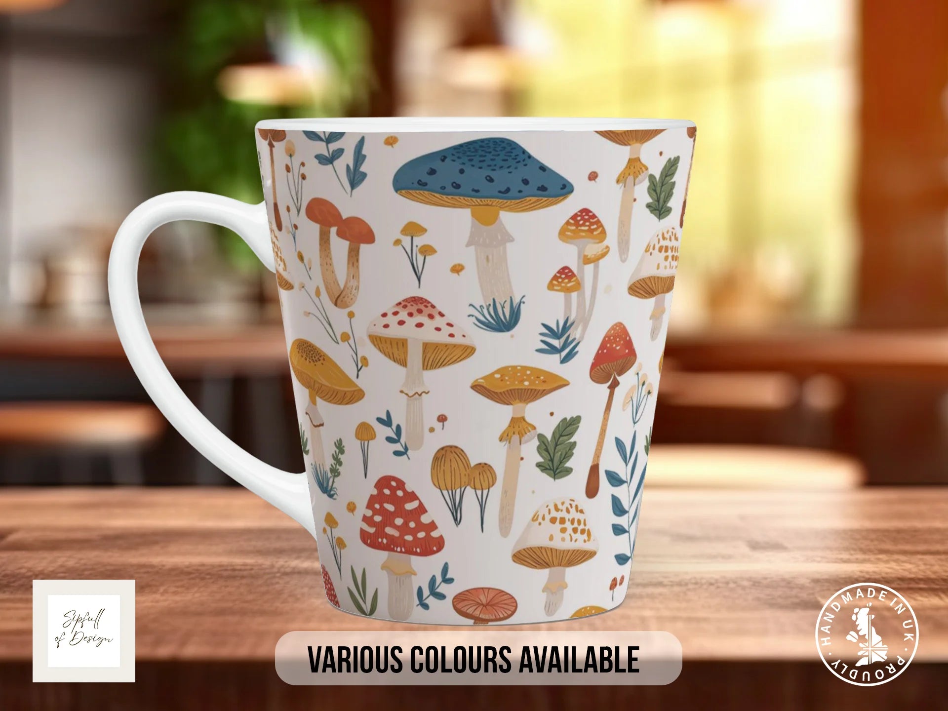 Mushroom Garden Full Wrap Mug – Design 11 | Woodland Field Guide | Nature Art Mug 12oz Latte