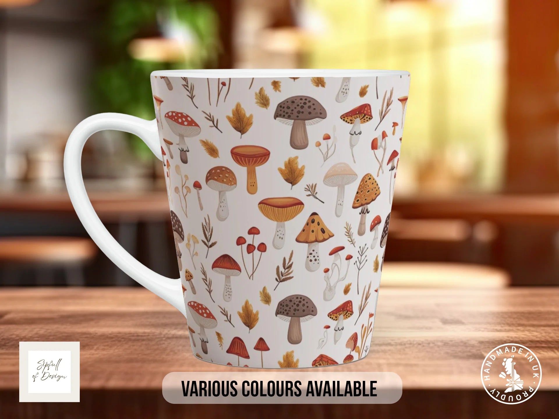 Mushroom Garden Full Wrap Mug – Design 2 | Autumn Forage Watercolour | Nature Art Mug 12oz Latte