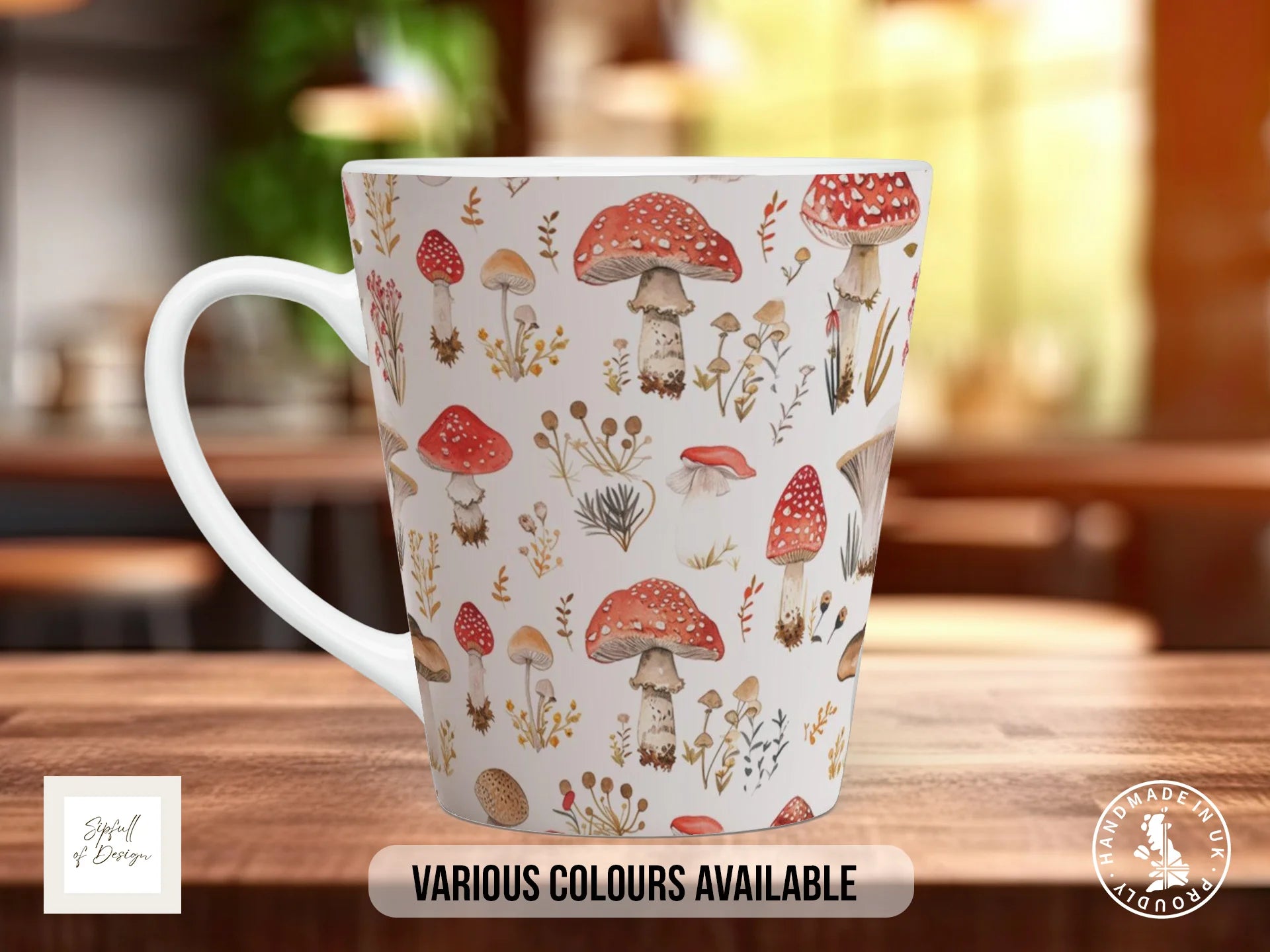Mushroom Garden Full Wrap Mug – Design 13 | Victorian Watercolour Study | Nature Art Mug 12oz Latte