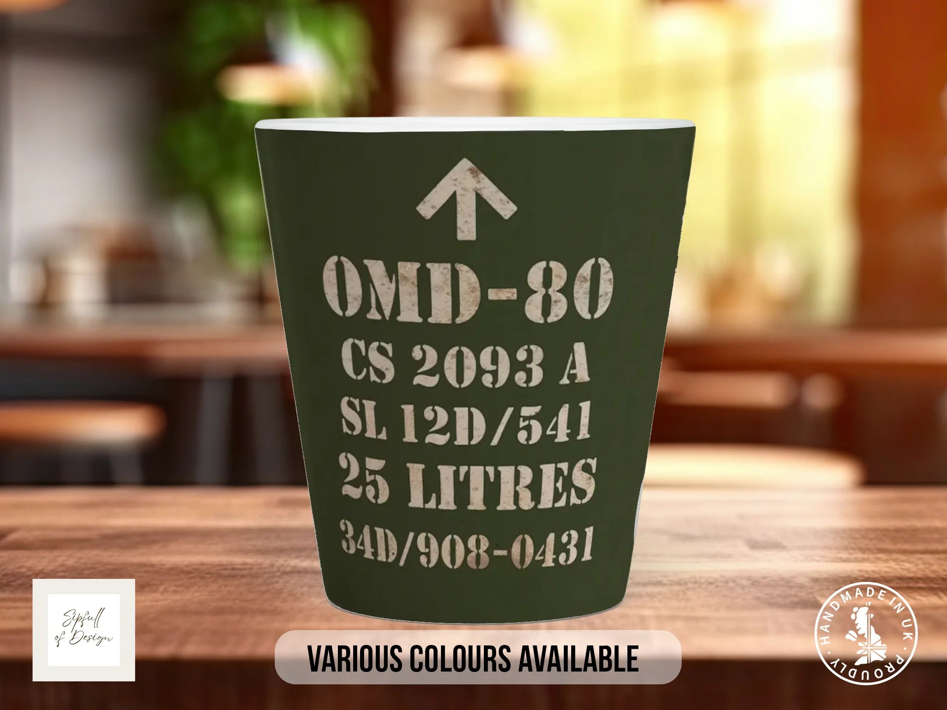 OMD-80 Military Oil Mug | Vintage Army Green Ceramic Cup | Handpressed Retro Gift 12oz Latte