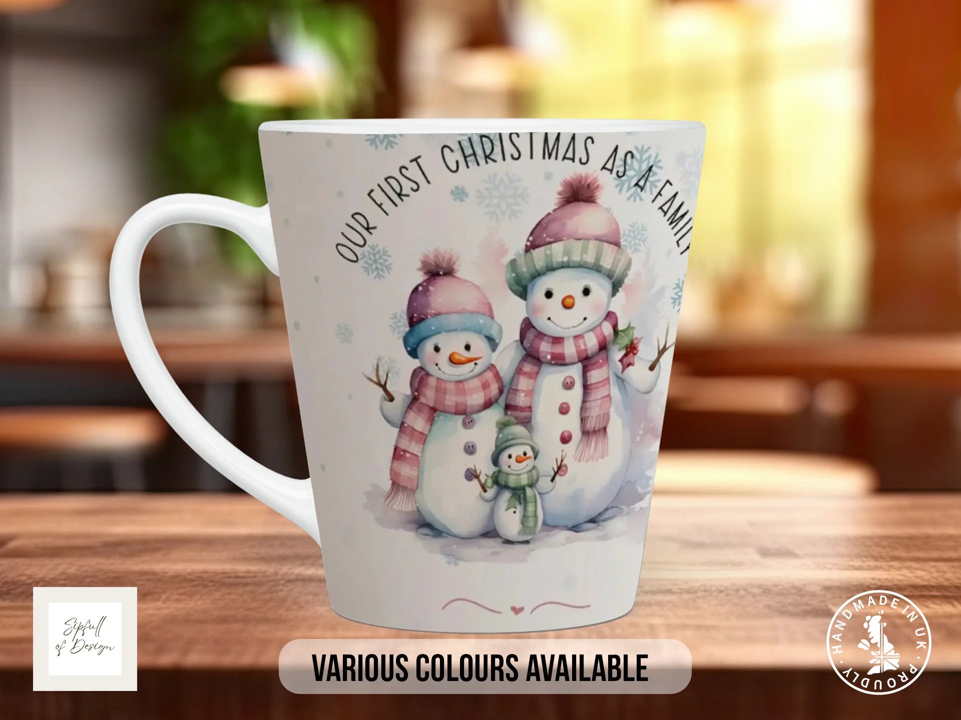 Our First Christmas as a Family Mug | Watercolour Snowman Family Design 12oz Latte
