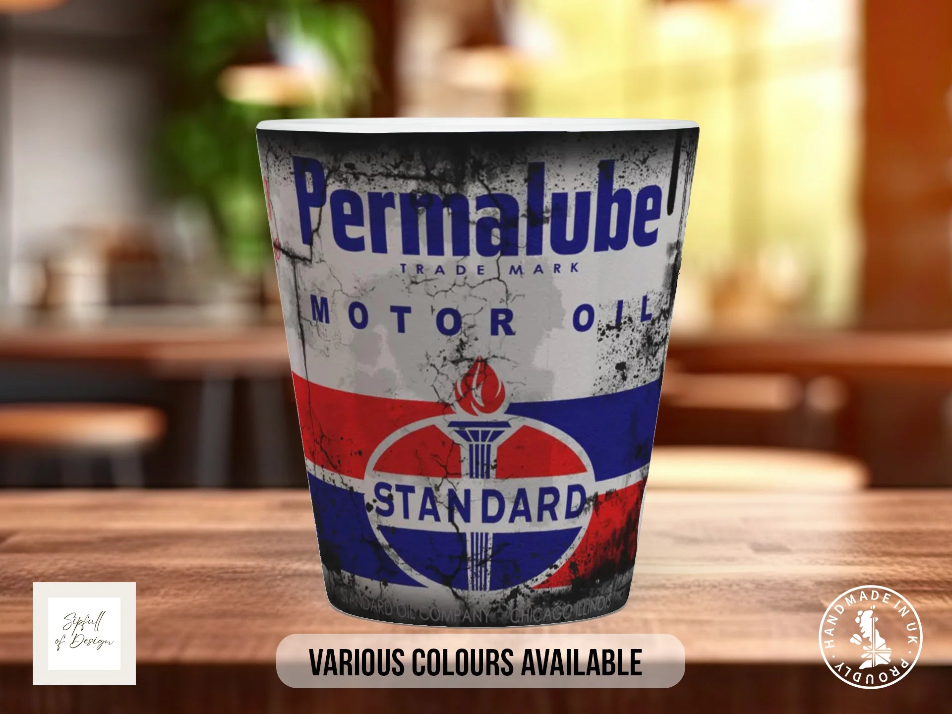 Permalube Motor Oil Mug | Vintage Standard Oil Americana Gift 12oz Latte