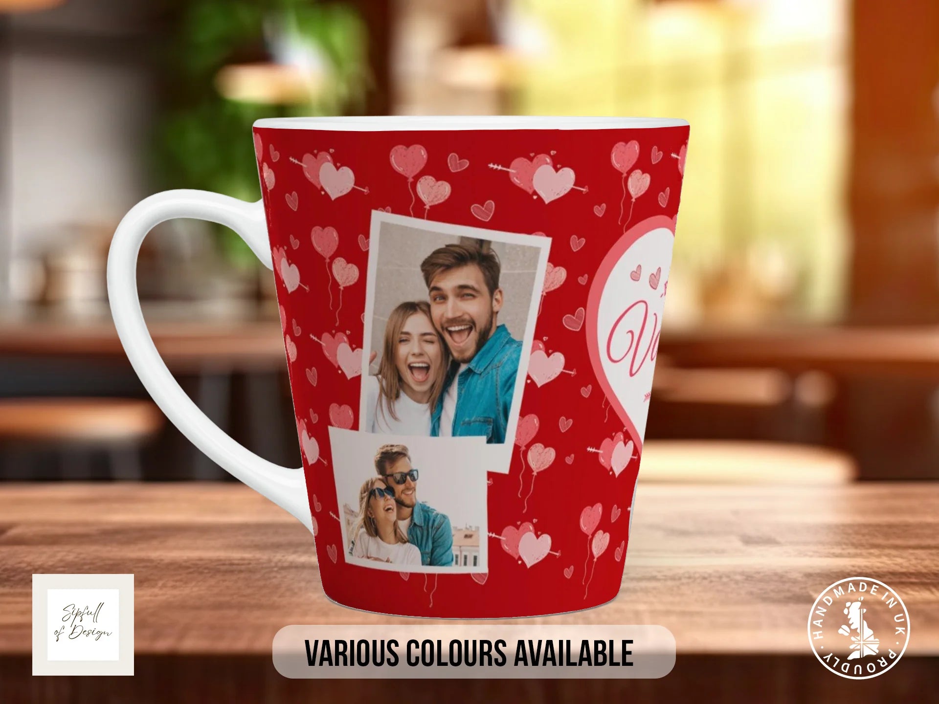 Personalised Be My Valentine Photo Mug Valentines Coloured Mug - Custom Photos 12oz Latte