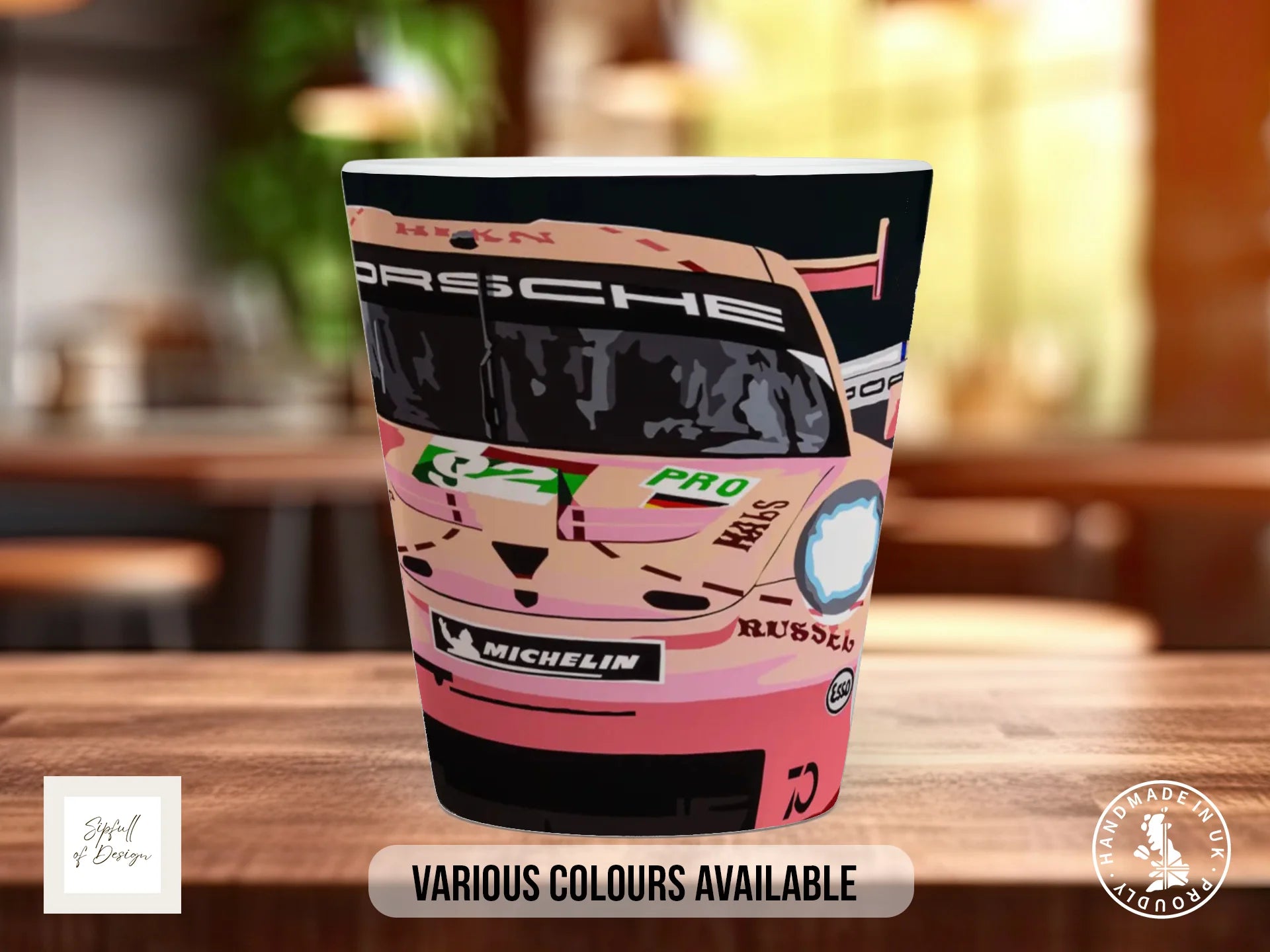 Porsche Pink Pig Mug | 70th Anniversary | Joel Clark Signature 12oz Latte