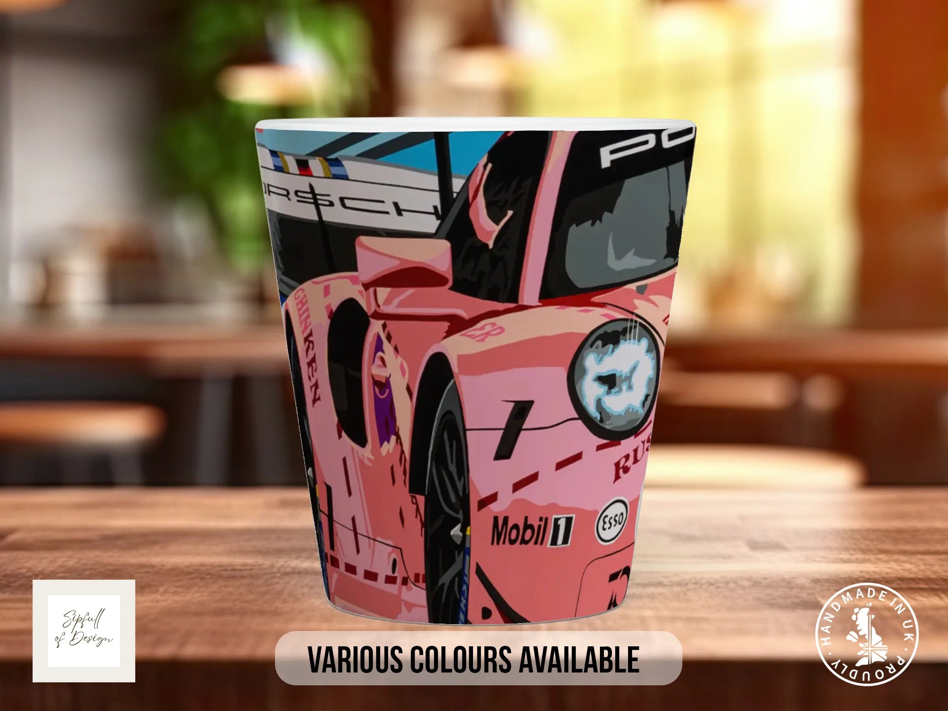 Porsche Pink Pig Le Mans 2018 Mug | Joel Clark Signature Race Poster 12oz Latte