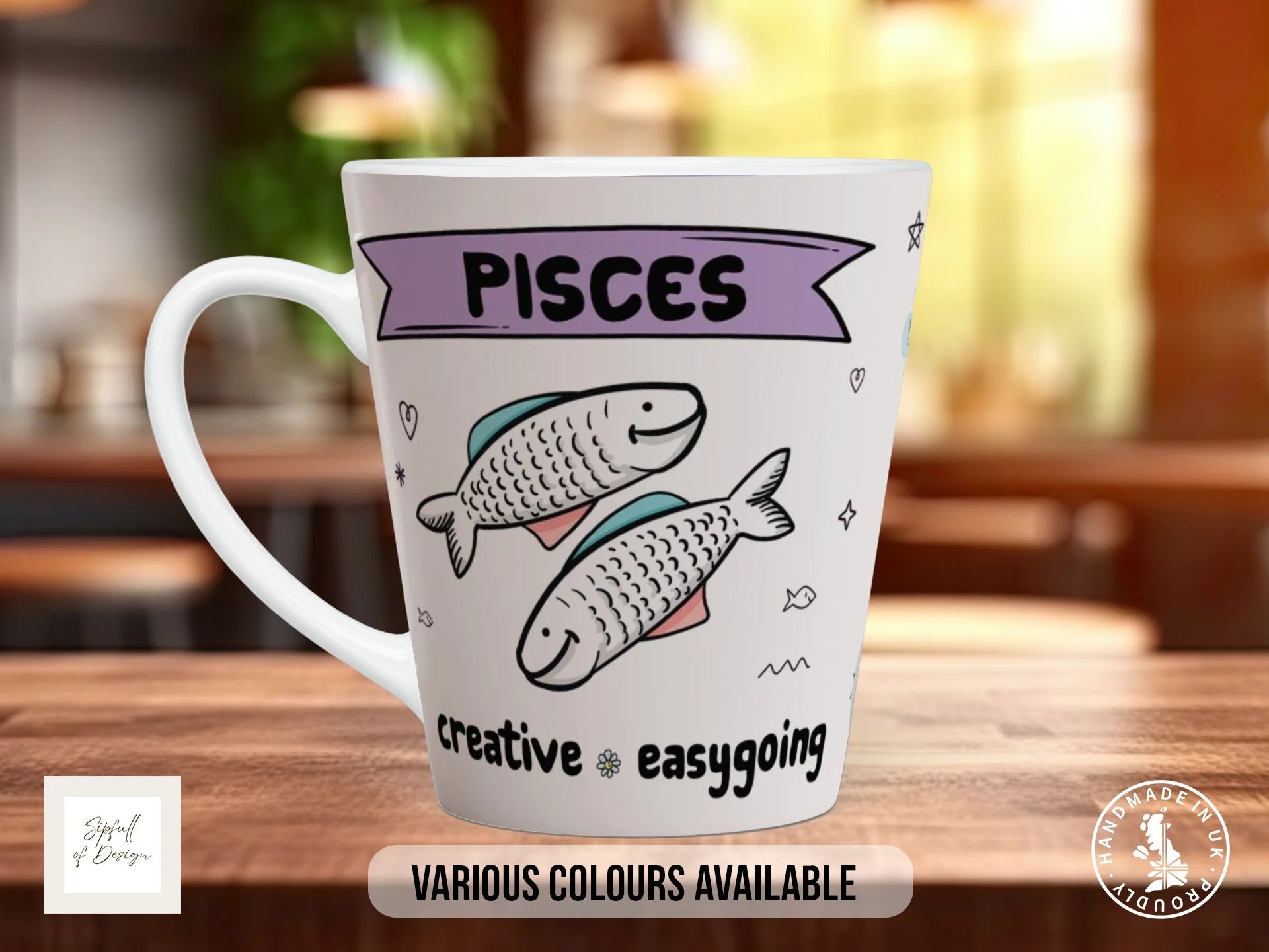 Pisces Zodiac Mug | Creative & Easygoing | Cute Zodiac Gift 12oz Latte