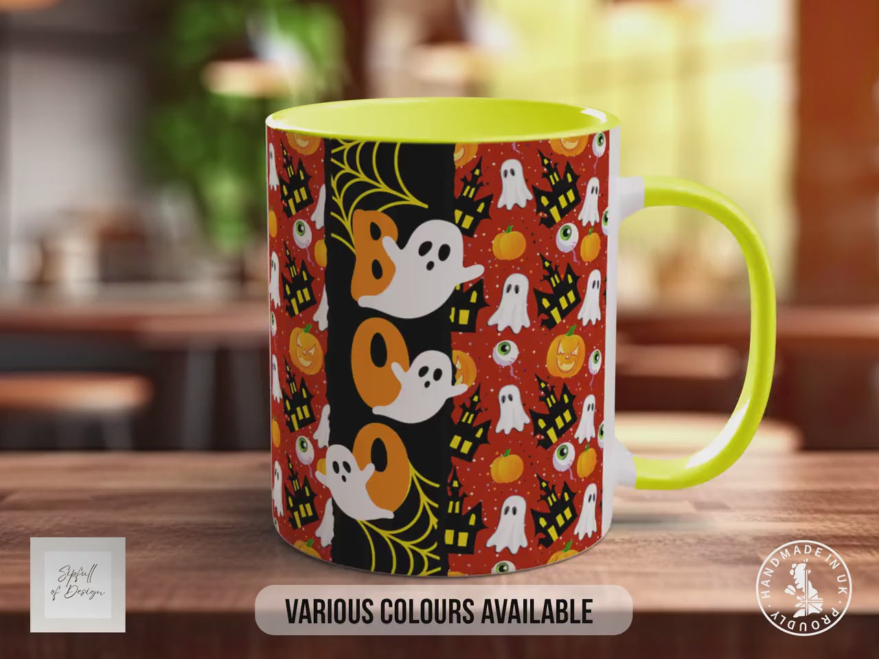 BOO Halloween Mug – Spooky Ghost & Pumpkin Coffee Cup – Autumn Gift