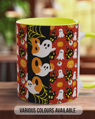 BOO Halloween Mug – Spooky Ghost & Pumpkin Coffee Cup – Autumn Gift