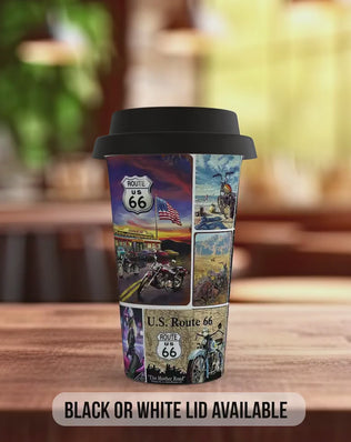 Motorcycle Route 66 Travel Mug – Retro Biker Legends Insulated Cup