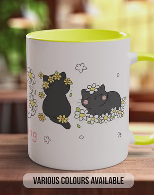 Cute Cat Mug – Hand Painted Spring Flower Ceramic Coffee Mug | Dishwasher Safe