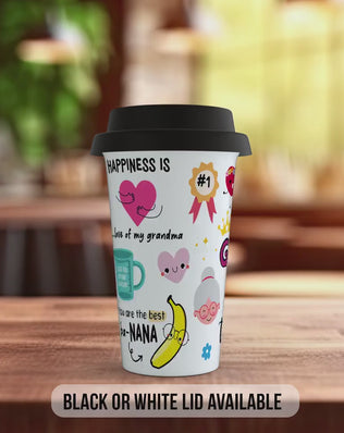 Best Grandma Ever Travel Mug – Colourful Full Wrap Design – Black or White Lid